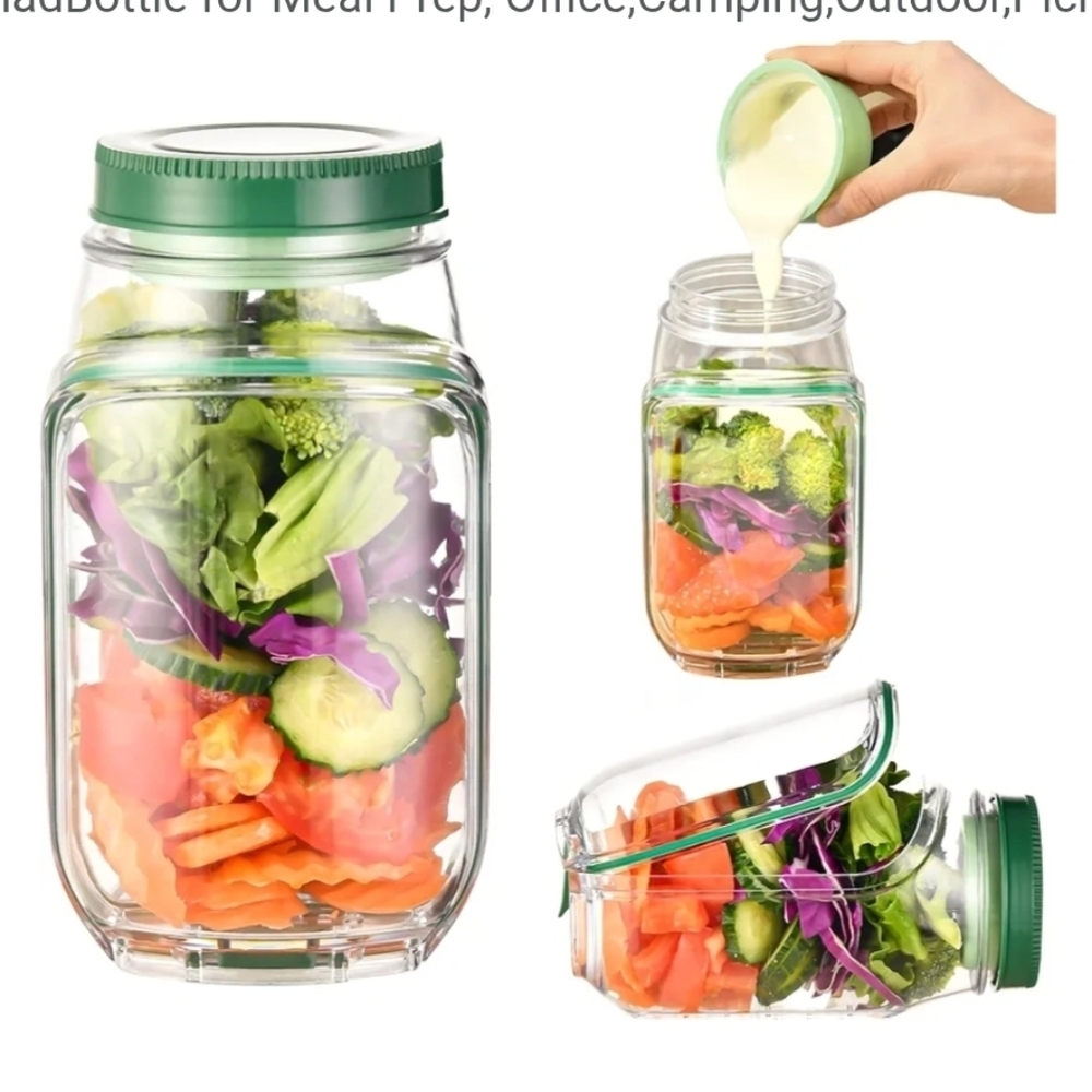 NIB Green Salad Pod Mason Jar with Leakproof Dressing Cup